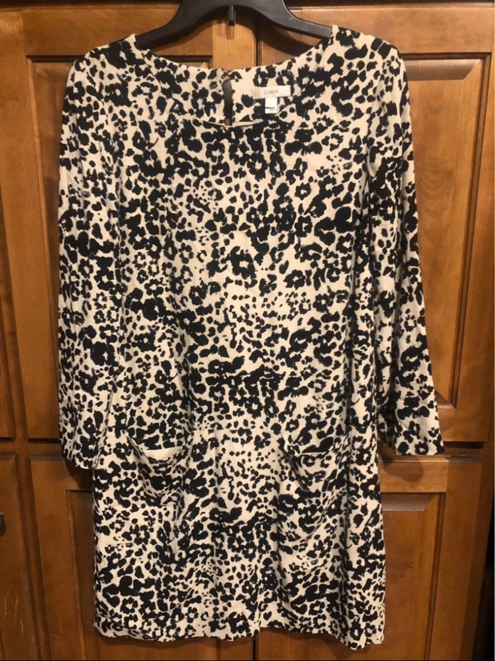 J crew creme black leopard animal print dress, rayon. Women’s 6, fits extra smal